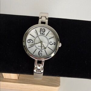 Silver and White Quartz Watch Cuff